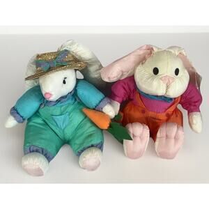 VTG Parachute Bunny Rabbit Plush Para Cutes Int’l Silver Co. 90s Easter Spring